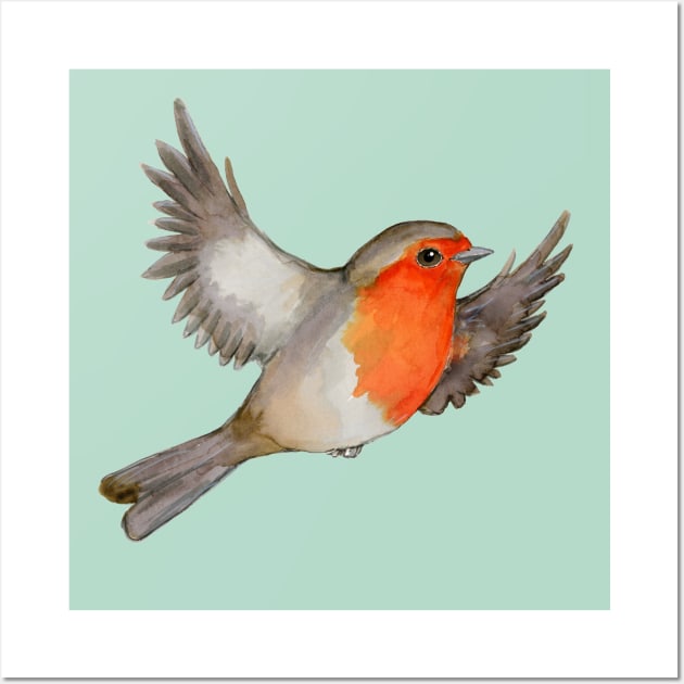 A watercolor drawing of a flying robin Wall Art by Bwiselizzy